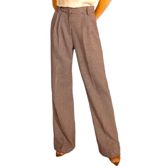 House of Harlow x Revolve High Rise Houndstooth Pleated Wide Leg Trousers Size M - Picture 1 of 7
